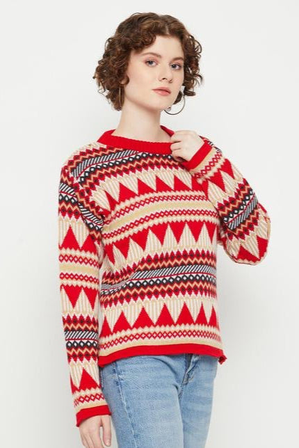 SMG Geometric Sweater With Round Neck